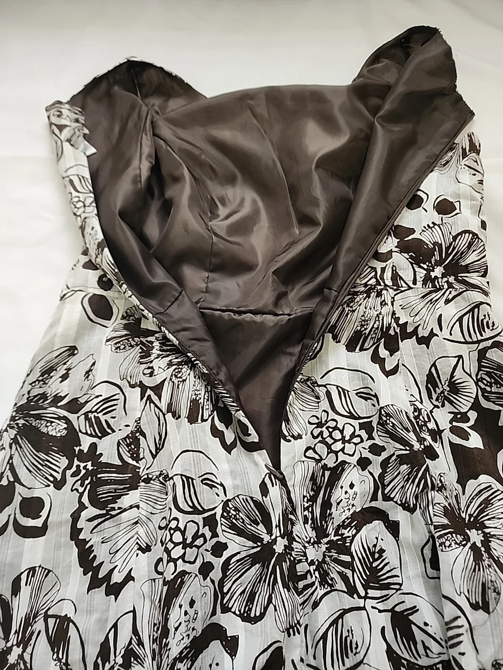 Robbie‎ Bee Dress Womens Size 6 Brown White Floral Sleeveless Pockets Lined